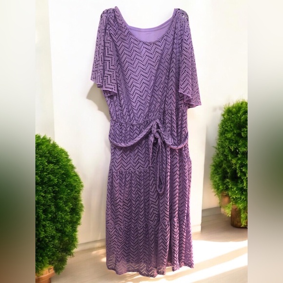 Ashley Stewart Dresses & Skirts - Ashley Stewart 34/36 Lavender Lace Maxi Dress with Flutter Sleeves